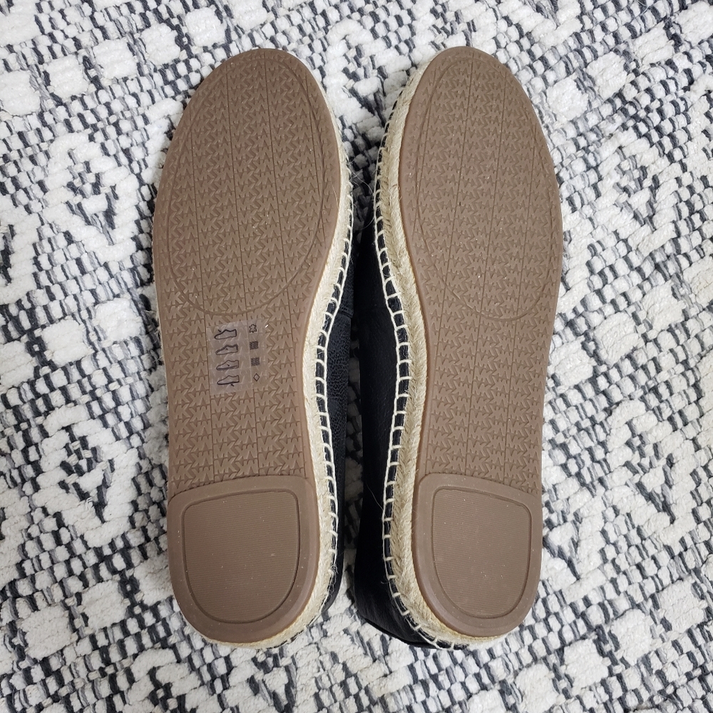 MICHAEL KORS Black Leather Kendrick Slip On Espadrilles Flats - Picture 9 of 12